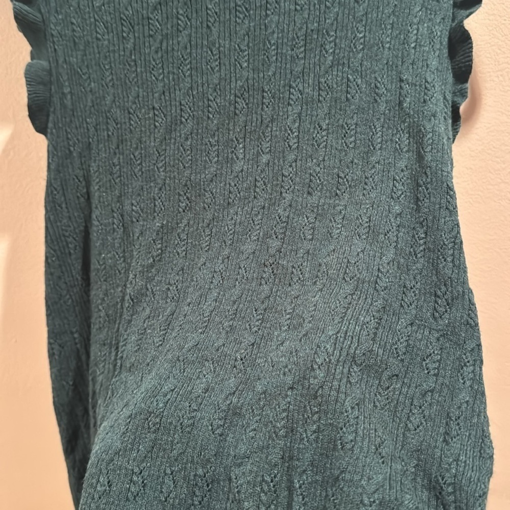 Paige Forest Green Gardenia Sleeveless Ruffle Trim Sweater Large - Picture 4 of 6